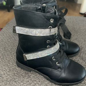 Girls rhinestone strap combat boots